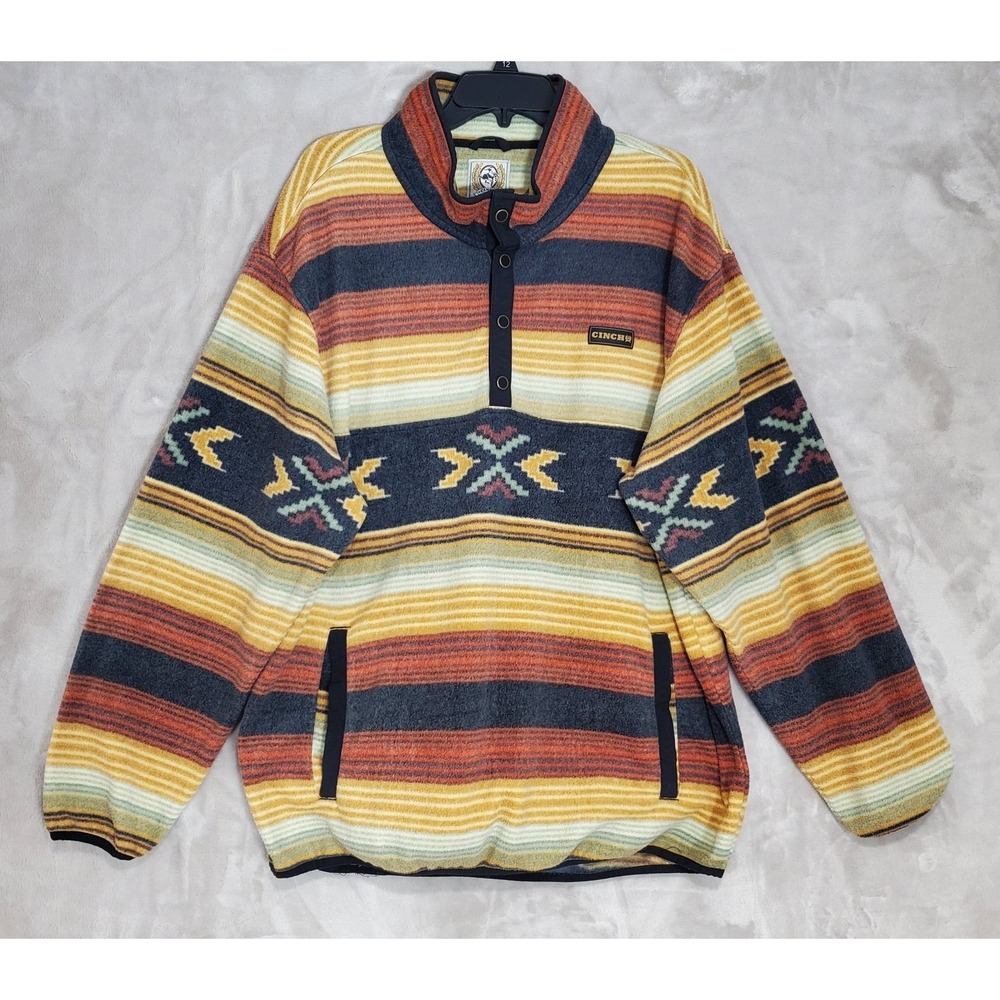 Cinch Men's 1/4 T Snap Sweater Pullover‎ XL Aztec Southwestern Polar Fleece READ